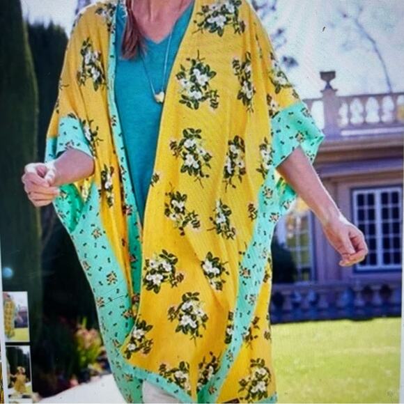Matilda Jane Yellow Green Floral What a Catch Kimono m/L - Picture 1 of 7
